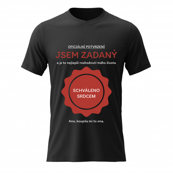Pánské bavlněné tričko s potiskem - JSEM ZADANÝ - černé