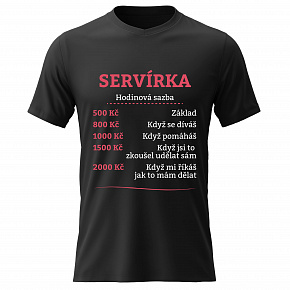 Dámské bavlněné tričko s potiskem - HODINOVÁ SAZBA SERVÍRKA - černé