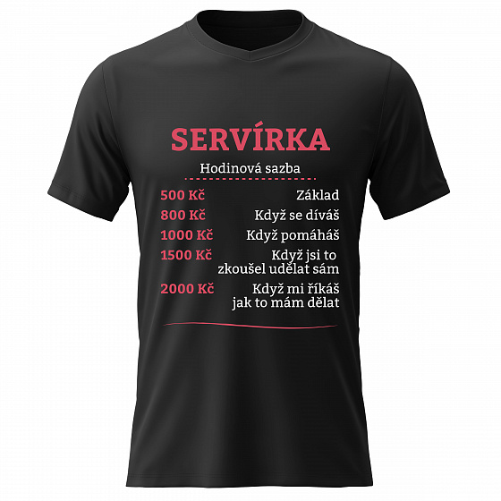 Dámské bavlněné tričko s potiskem - HODINOVÁ SAZBA SERVÍRKA - černé