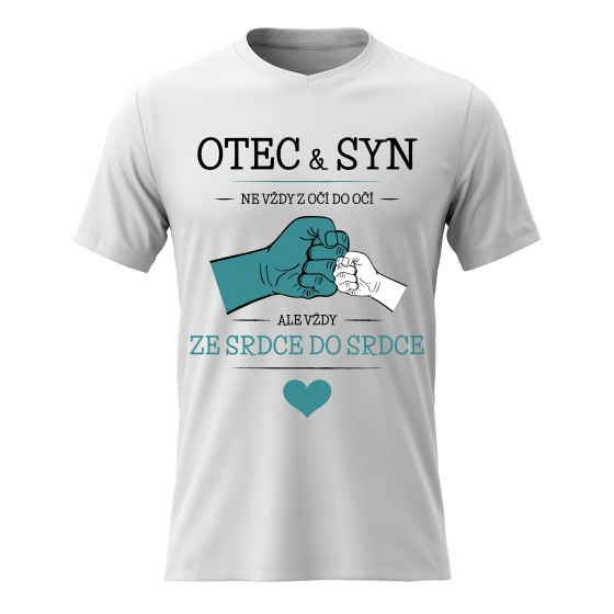 Pánské bavlněné tričko s potiskem - OTEC & SYN - bílé