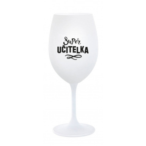 SUPER UČITELKA - bílá sklenice na víno 350 ml 