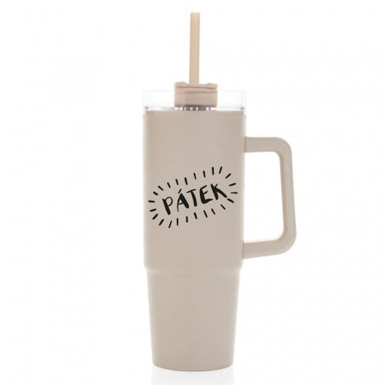 PÁTEK - béžový cestovní hrnek s průhledným víčkem 900 ml  