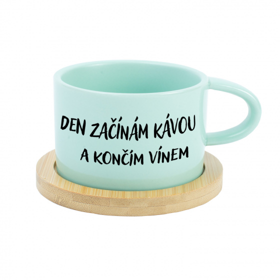 DEN ZAČÍNÁM KÁVOU A KONČÍM VÍNEM - mint hrníček makronka 200 ml