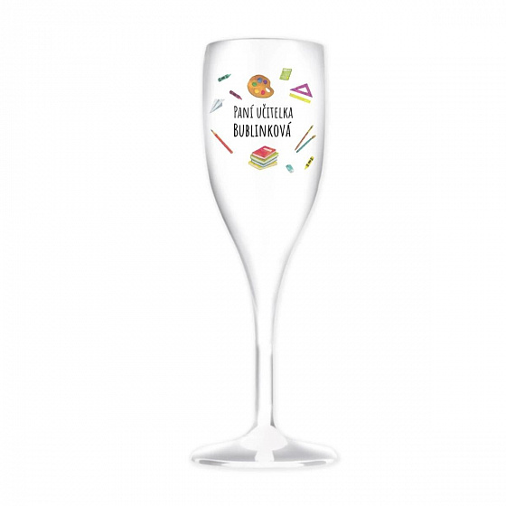 Personalizovaná nerozbitná prosecco sklenice pro paní učitelku/pana učitele (pomůcky)