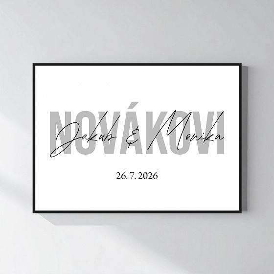 Personalizovaný magický fotoobraz v rámu - čtverec 50x70 - jména novomanželů 