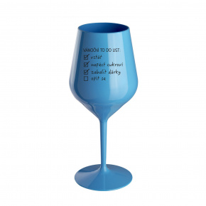 VÁNOČNÍ TODO LIST - modrá nerozbitná sklenice na víno 470 ml