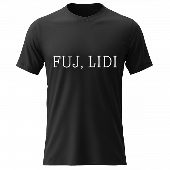 Pánské bavlněné tričko s potiskem - FUJ, LIDI - černé