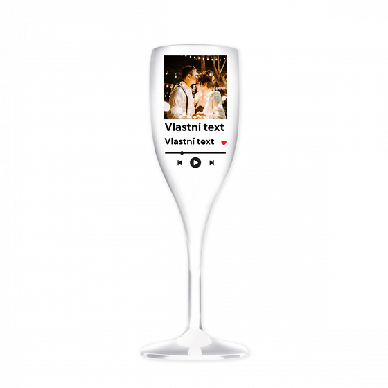 Personalizovaná nerozbitná prosecco sklenice s motivem přehrávače