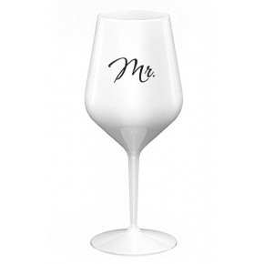 MR. - bílá nerozbitná sklenice na víno 470 ml