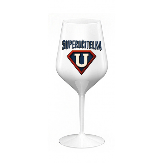 SUPERUČITELKA (ZNAK) - bílá nerozbitná sklenice na víno 470 ml